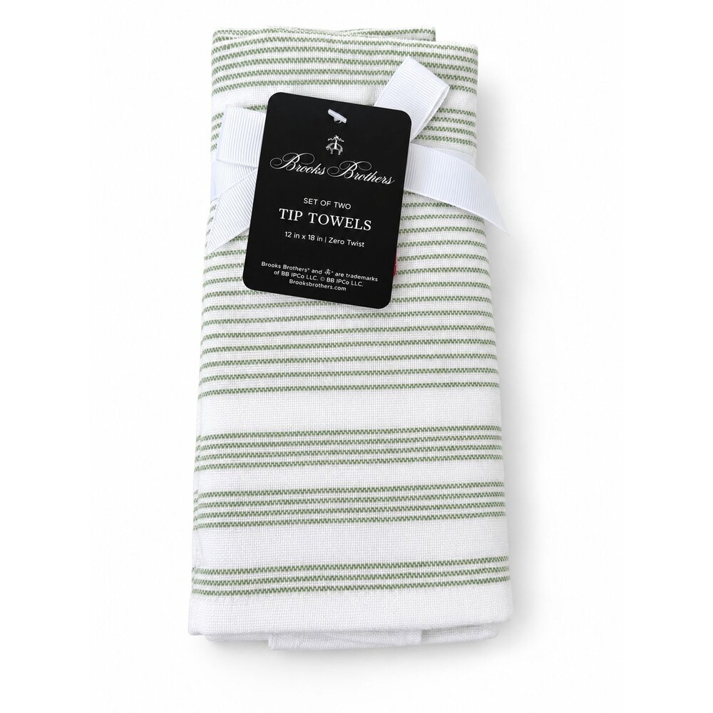 Brooks Brothers Fingertip Towels Set of 2 Green Stripe Reverses to Terry Cloth